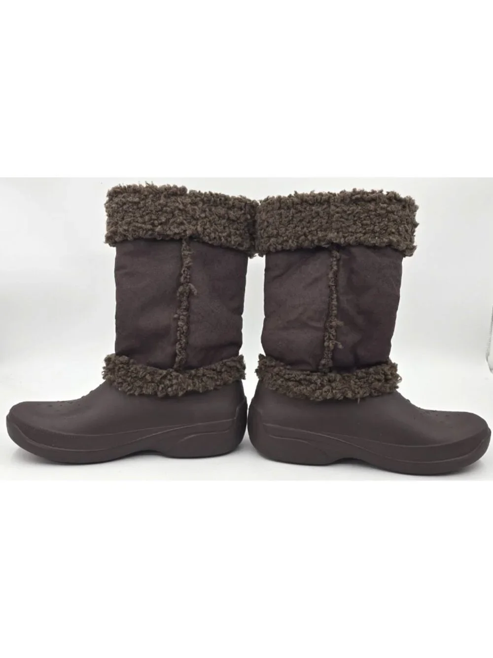 Crocs Tall Winter Boots Brown Faux Fur Lining & Cuff Pull On Comfort Women's 10
